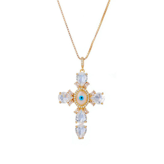 Mal De Ojo Diamond Cross Necklace