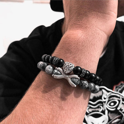 Black Lion with Black & Grey Stones Set