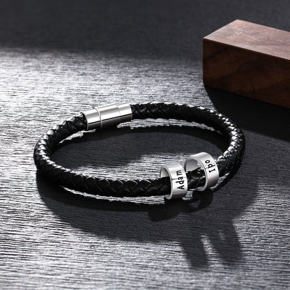 Men's Leather Bracelet - 2 Beads