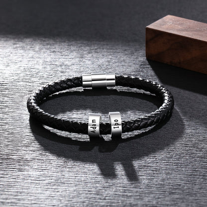 Men's Leather Bracelet - 2 Beads