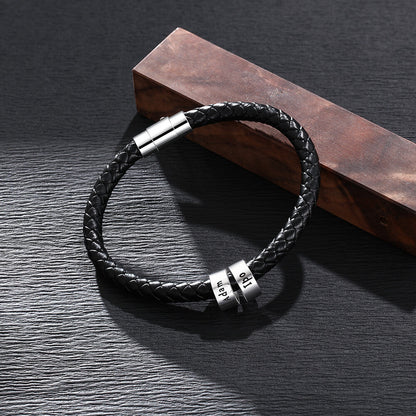 Men's Leather Bracelet - 2 Beads