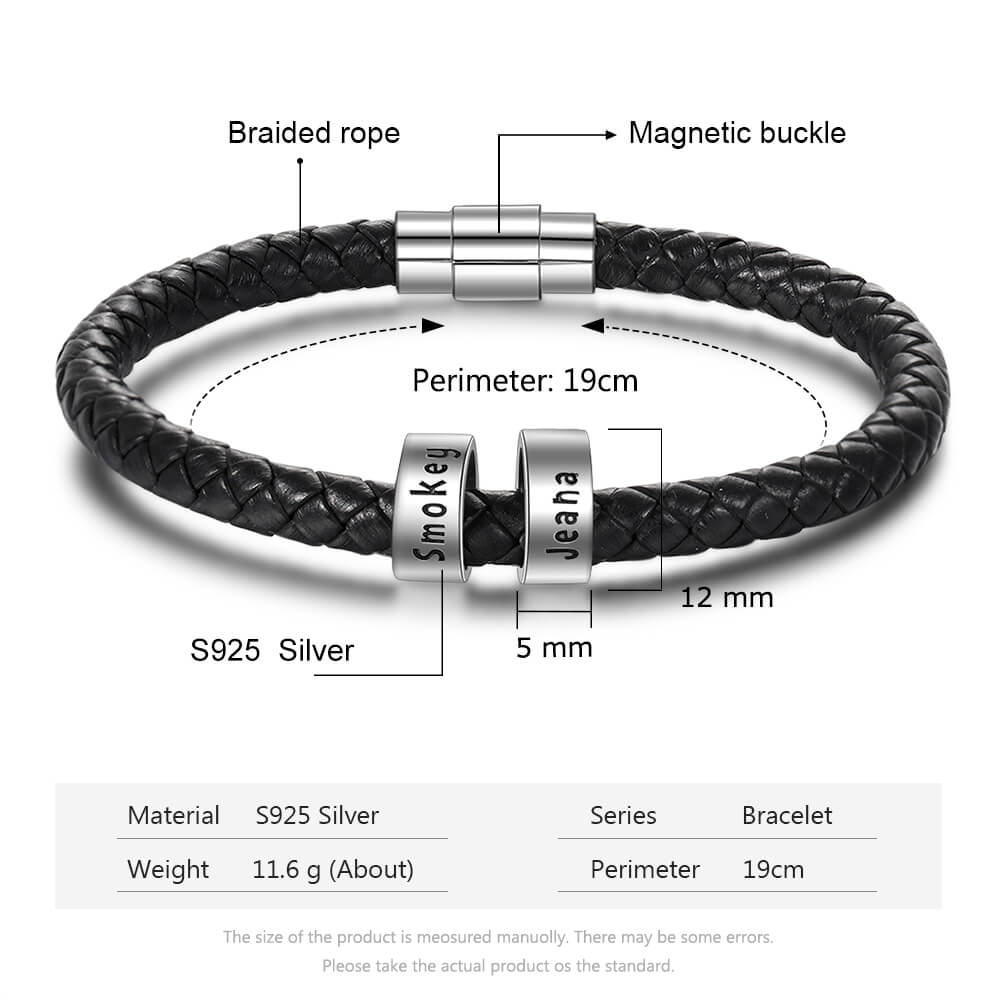 Men's Leather Bracelet - 2 Beads