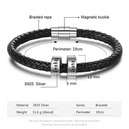 Men's Leather Bracelet - 2 Beads