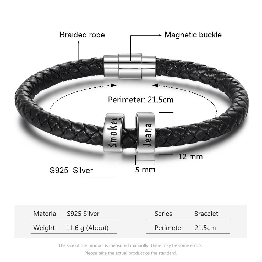 Men's Leather Bracelet - 2 Beads