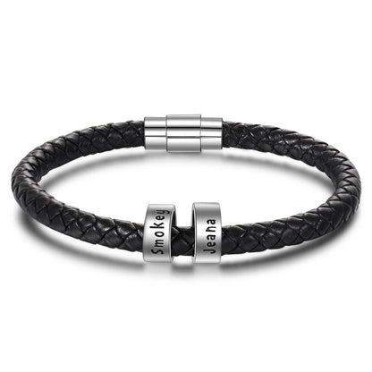 Men's Leather Bracelet - 2 Beads