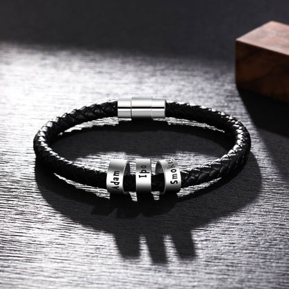 Men's Leather Bracelet - 3 Beads