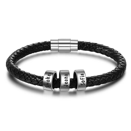 Men's Leather Bracelet - 3 Beads