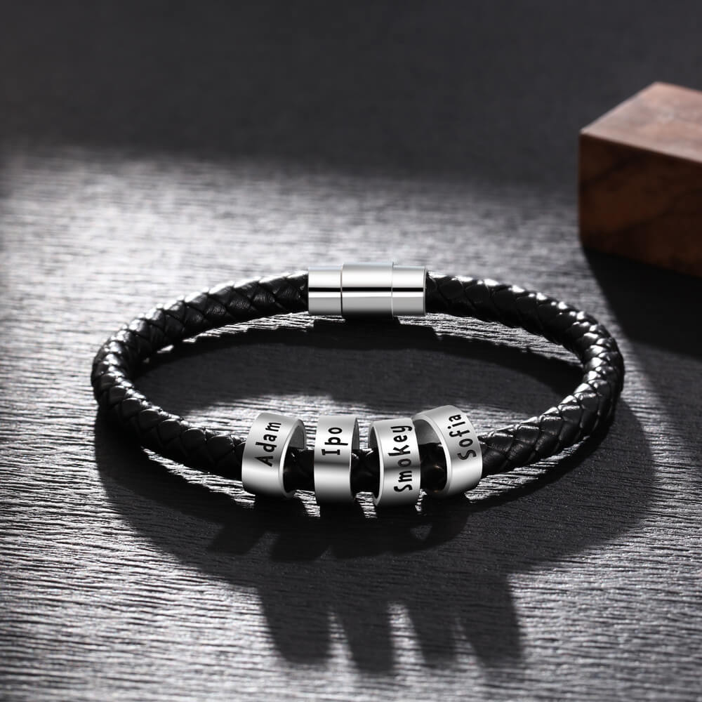 Men's Leather Bracelet - 4 Beads