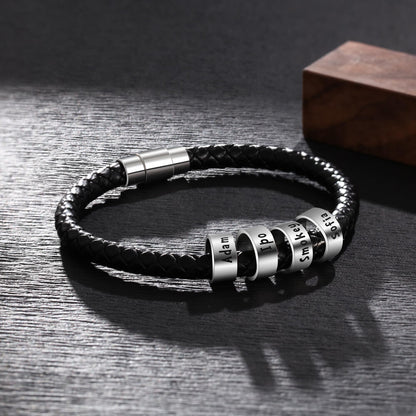 Men's Leather Bracelet - 4 Beads