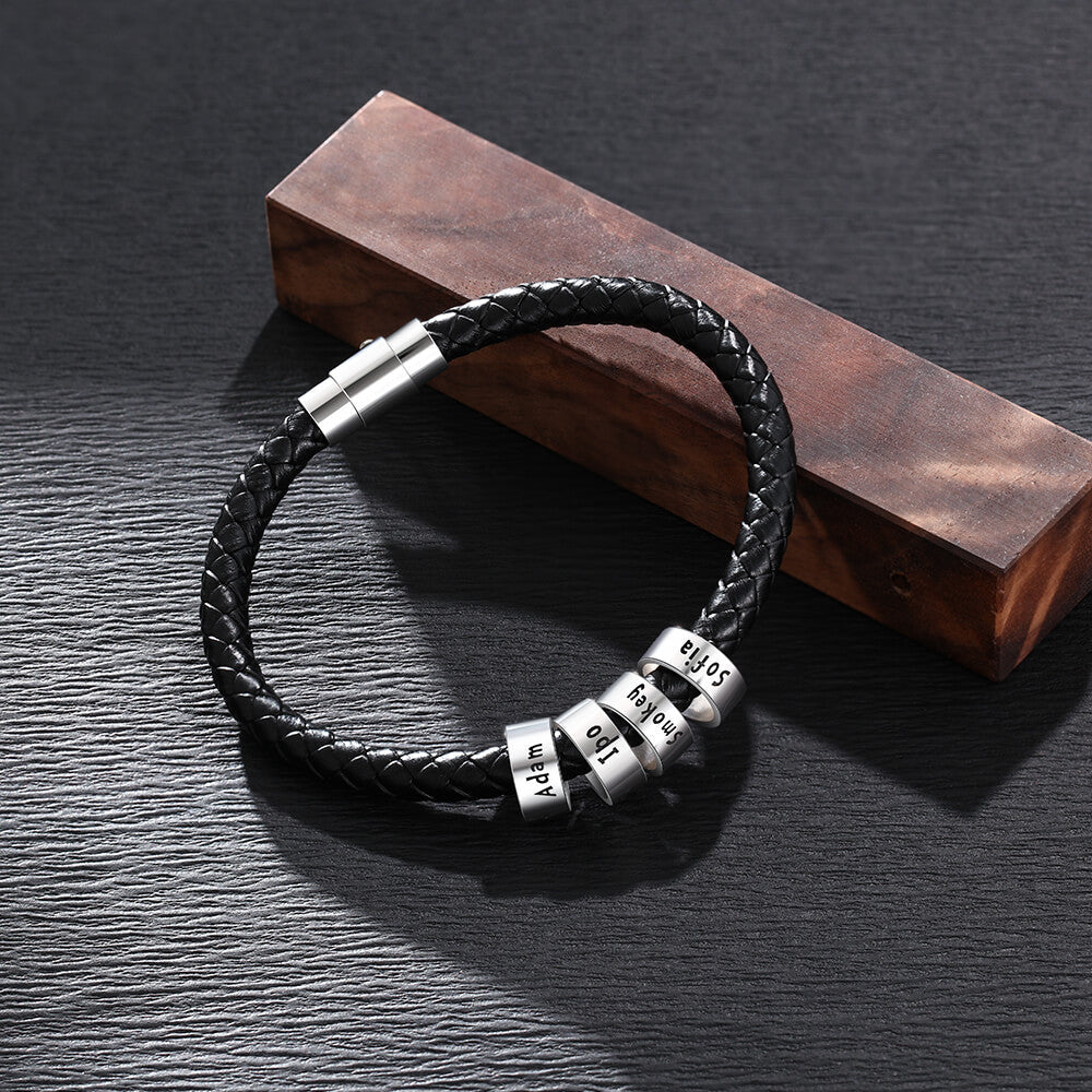 Men's Leather Bracelet - 4 Beads