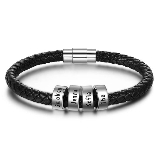 Men's Leather Bracelet - 4 Beads