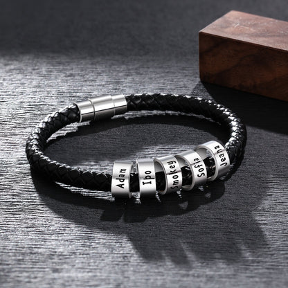 Men's Leather Bracelet - 5 Beads