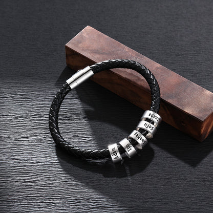 Men's Leather Bracelet - 5 Beads