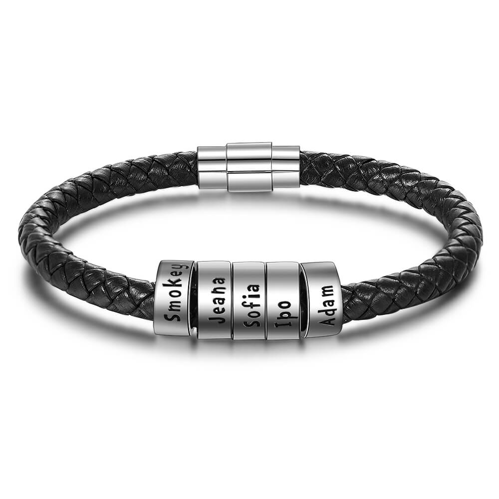 Men's Leather Bracelet - 5 Beads