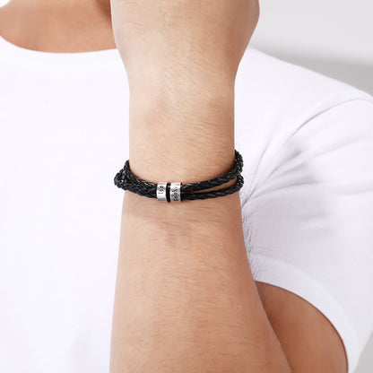 Men's Leather Bracelet - 2 Beads