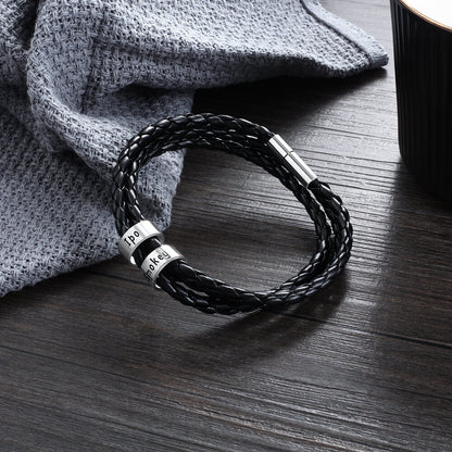 Men's Leather Bracelet - 2 Beads