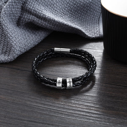 Men's Leather Bracelet - 2 Beads