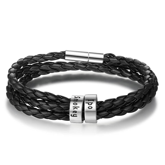 Men's Leather Bracelet - 2 Beads