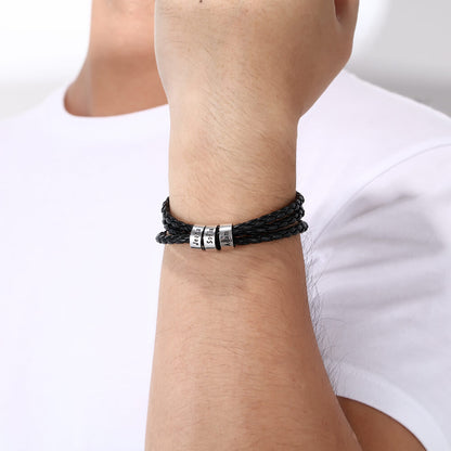 Men's Leather Bracelet - 3 Beads