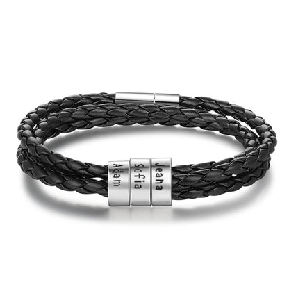 Men's Leather Bracelet - 3 Beads