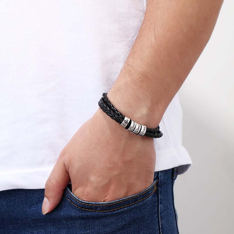 Men's Leather Bracelet - 4 Beads