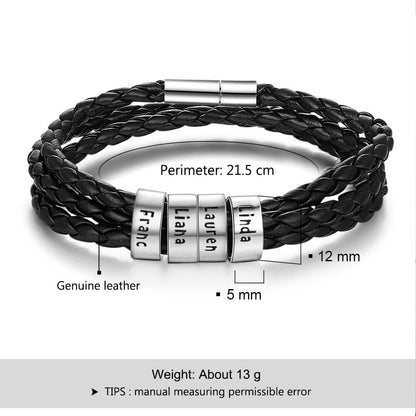 Men's Leather Bracelet - 4 Beads