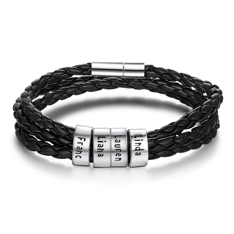 Men's Leather Bracelet - 4 Beads