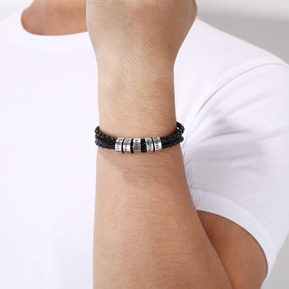 Men's Leather Bracelet - 5 Beads