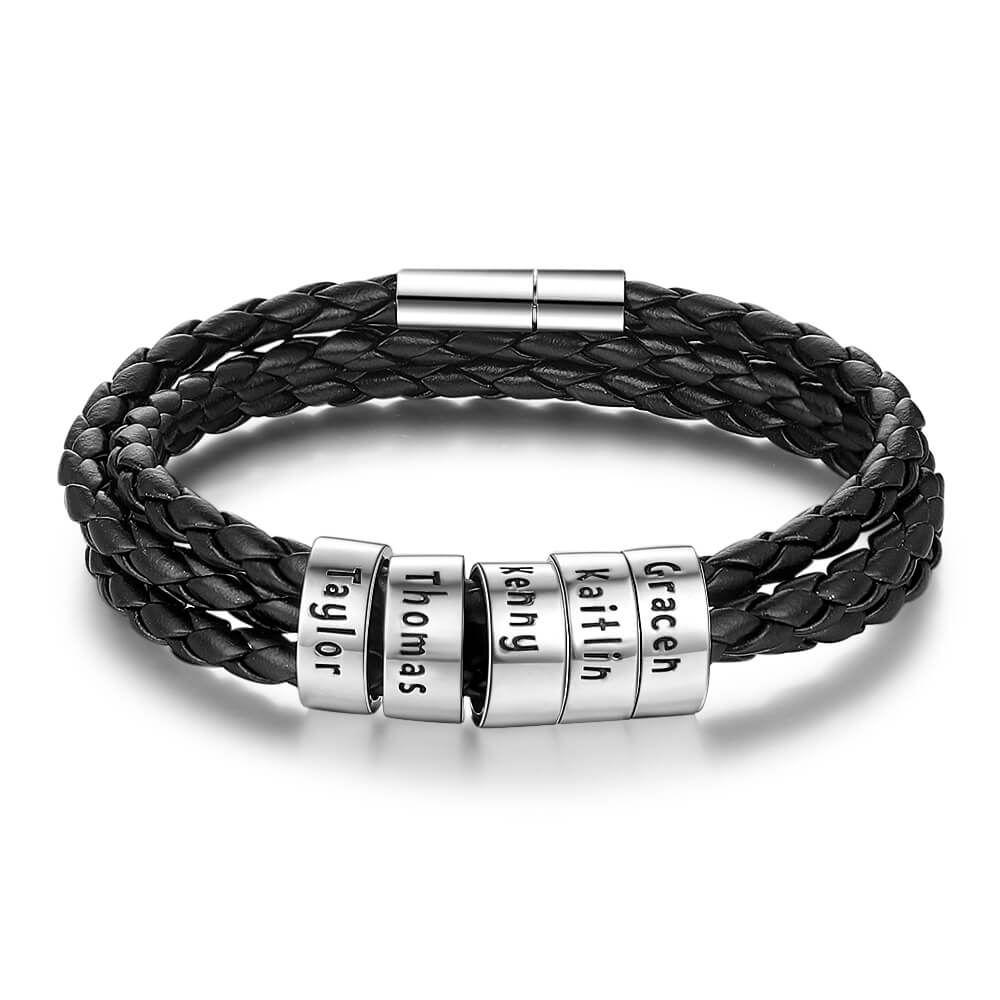 Men's Leather Bracelet - 5 Beads