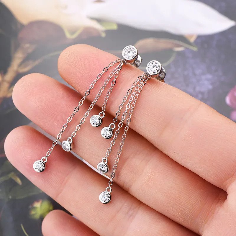 Moissanite Tassel Drop Earrings