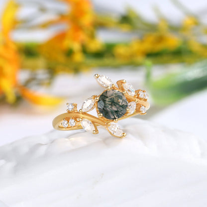 Moss Agate Branch Wedding Ring