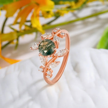 Moss Agate Branch Wedding Ring