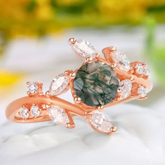 Moss Agate Branch Wedding Ring