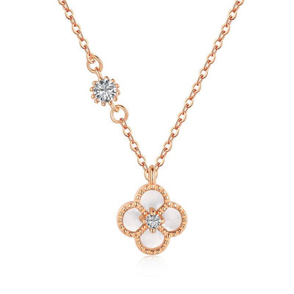 Mother Of Pearl Clover Necklace Rose Gold