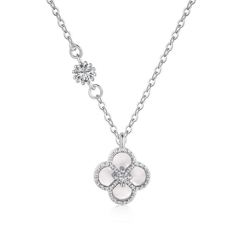 Mother Of Pearl Clover Necklace Sterling Silver