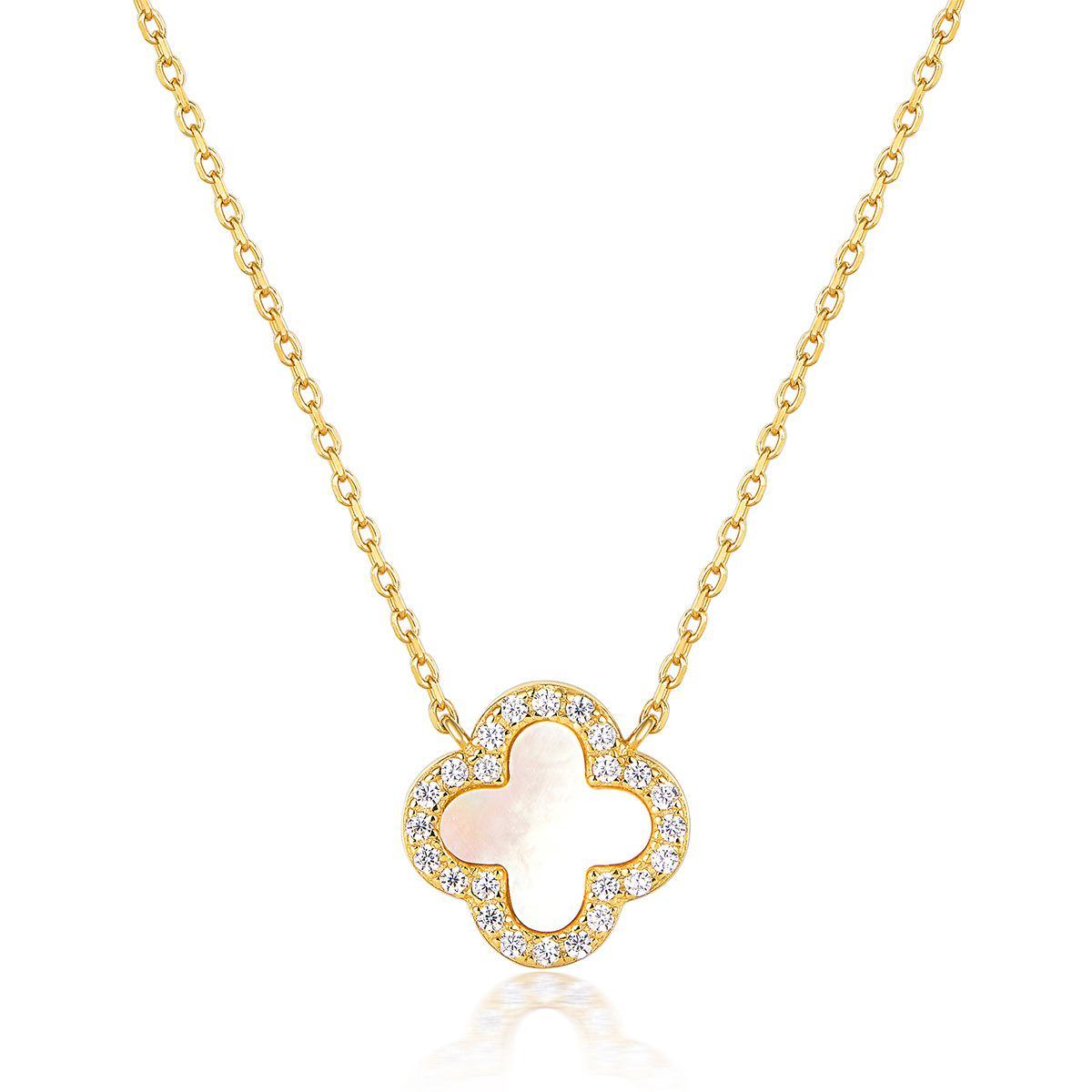 MOTHER OF PEARL DIAMANTE CLOVER NECKLACE