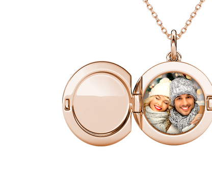 Round Photo Locket Necklace with Picture Inside - Rose Gold