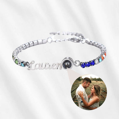 Photo Projection Bracelet with Custom Name Zircons Tennis Chain