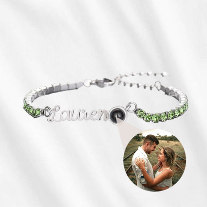 Photo Projection Bracelet with Custom Name Zircons Tennis Chain