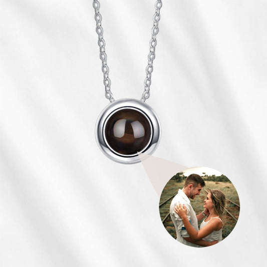 Projection Necklace with Picture Inside Circle Minimal Sterling Silver