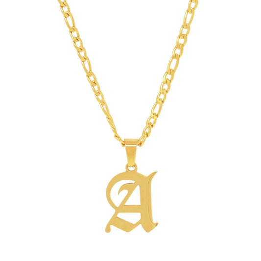 Old English Initial Necklace-Figaro Chain