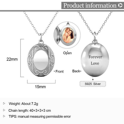 Photo Locket Necklace with Picture Inside - Silver