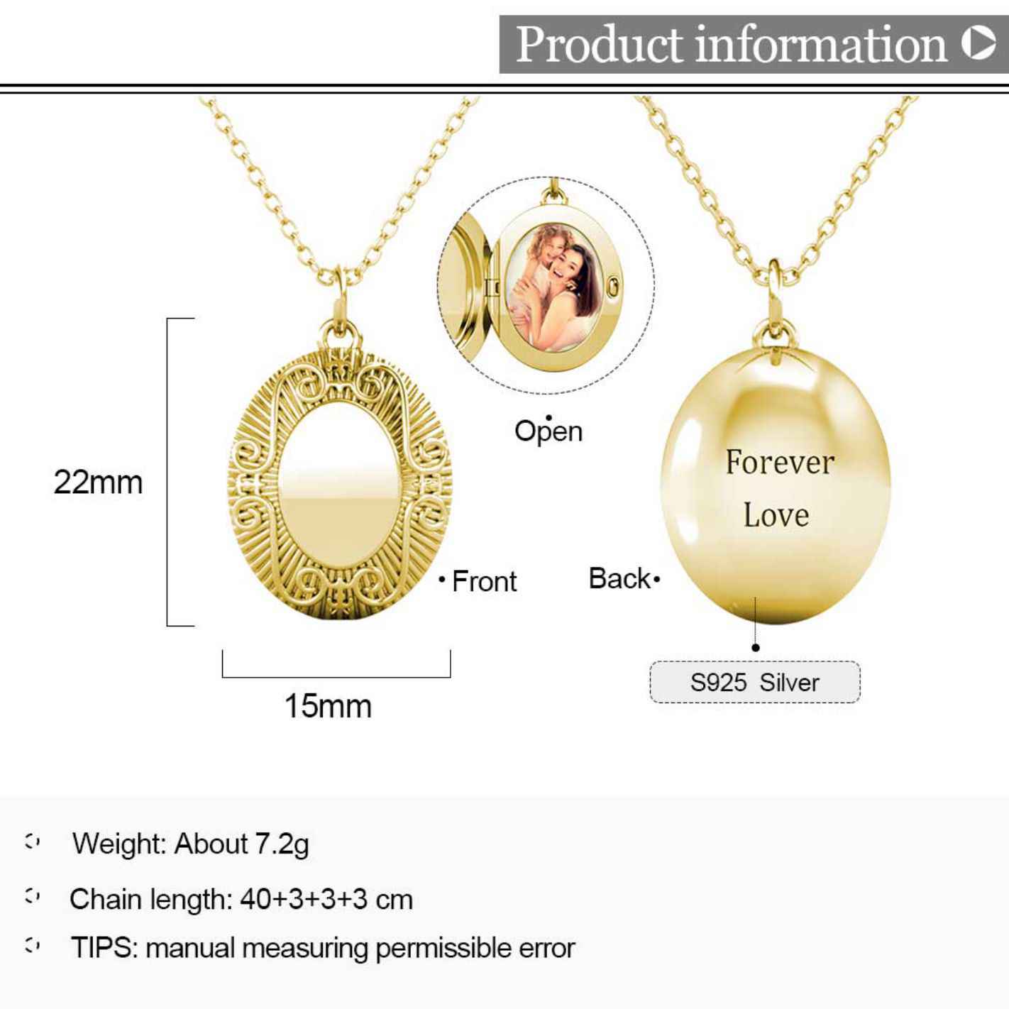 Photo Locket Necklace with Picture Inside - Gold