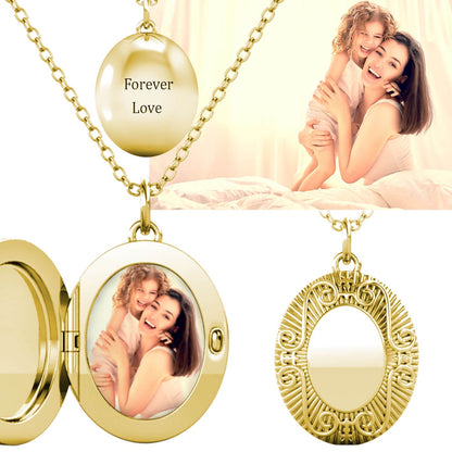 Photo Locket Necklace with Picture Inside - Gold