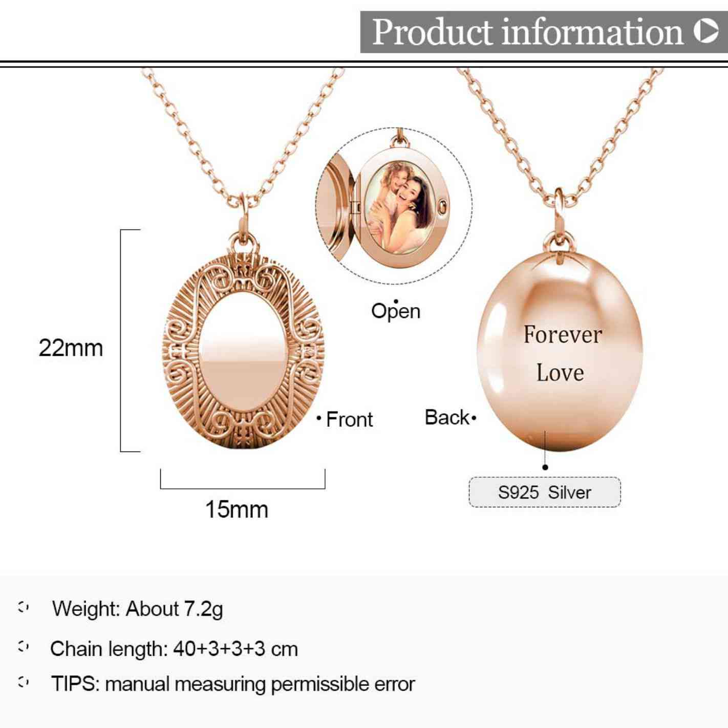 Photo Locket Necklace with Picture Inside - Rose Gold