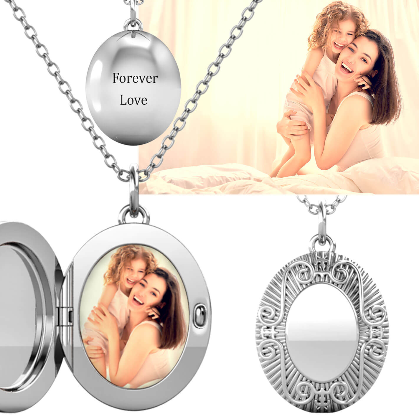 Photo Locket Necklace with Picture Inside - Silver