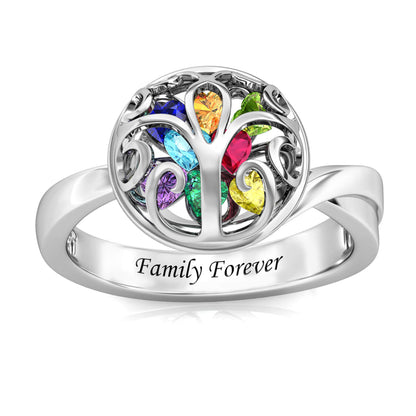 Custom 12 Birthstones Ring for Mom - Silver