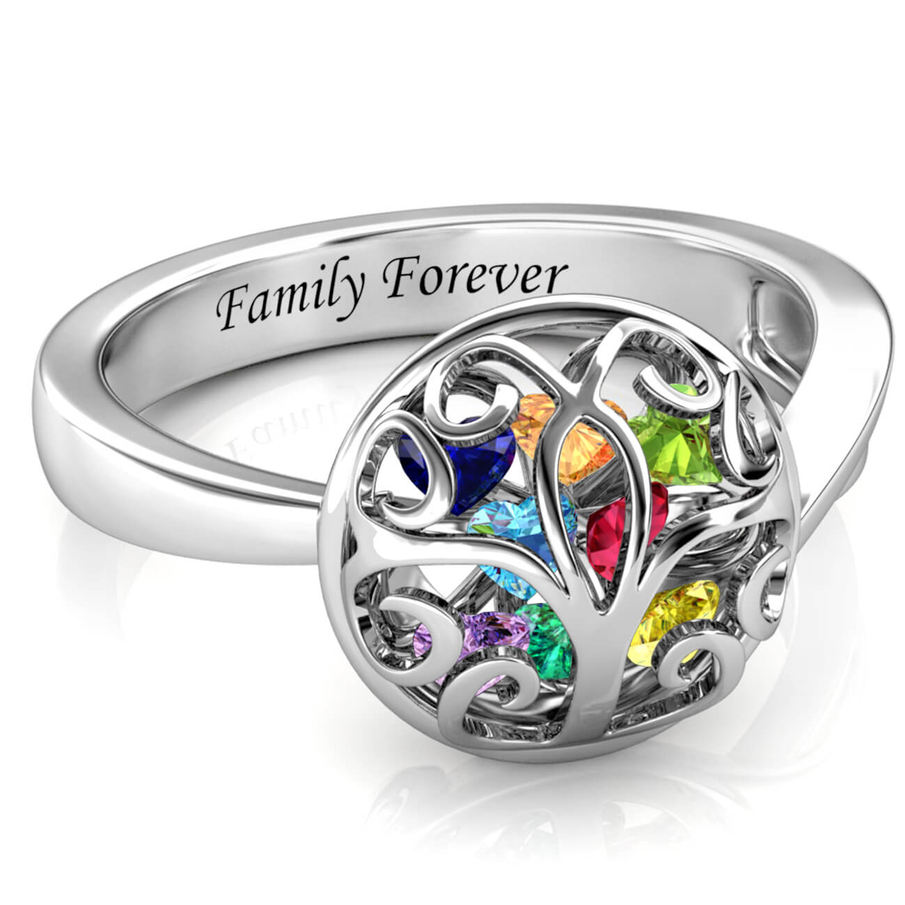 Custom 12 Birthstones Ring for Mom - Silver