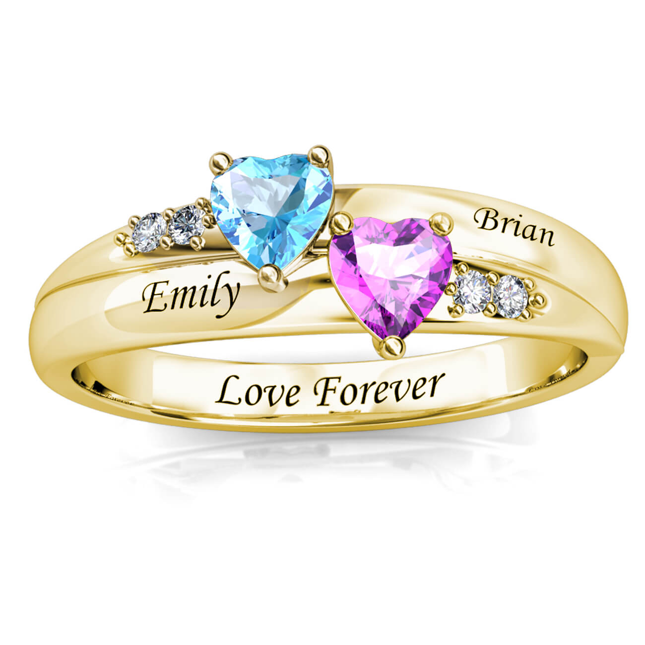 Custom Two Birthstones Ring - Gold