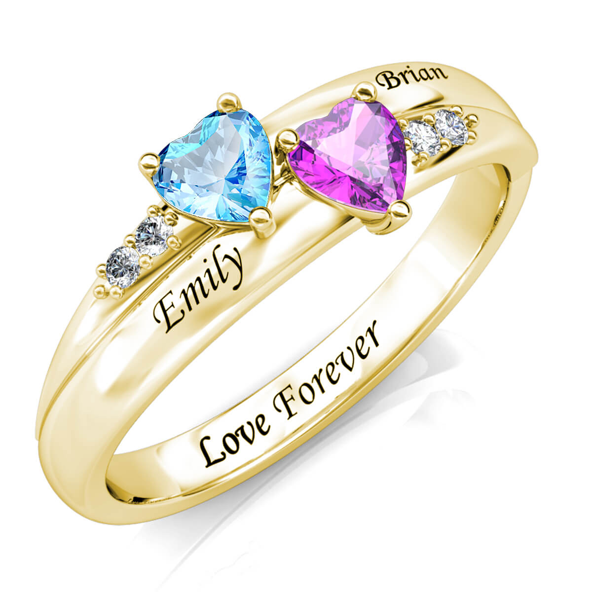 Custom Two Birthstones Ring - Gold